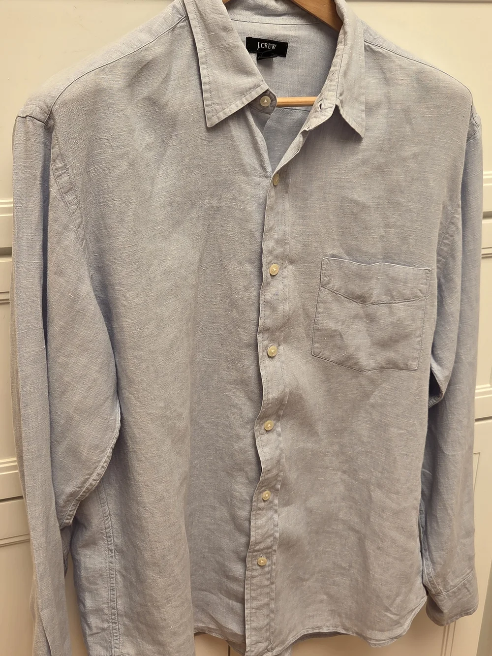 J. Crew Men’s 100% Linen Light Blue Casual Button-Up Shirt W/ Spread Collar (L)